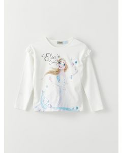 Crew Neck Elsa Printed Long Sleeve Cotton Girl T-shirt