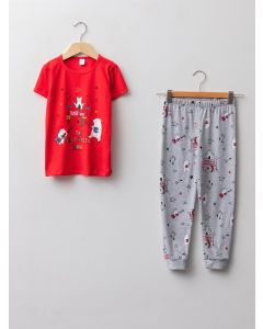 Crew Neck Printed Short Sleeve Girl Pajama Set