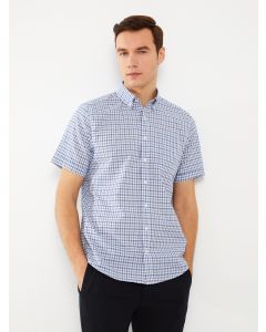 Regular Fit Short Sleeve Plaid Oxford Men's Shirt