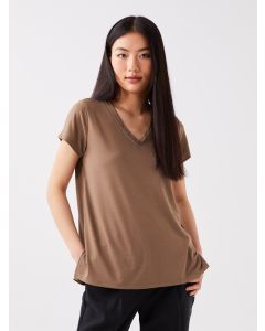 V Neck Straight Short Sleeve Women T-Shirt