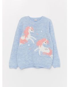 Crew Neck Patterned Long Sleeve Girl Tricot Sweater