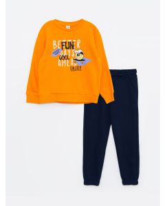 Crew Neck Printed Long Sleeve Boy Sweatshirt and Sweatpants