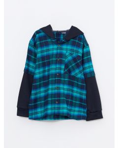 Hooded Plaid Long Sleeve Gabardine Boy Shirt