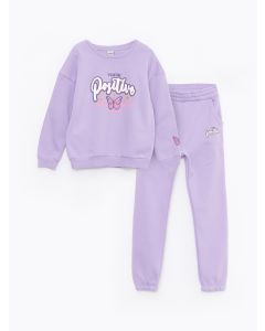 Crew Neck Printed Long Sleeve Girl Sweatshirt and Sweatpants