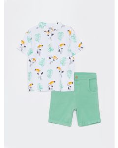 Big Collar Short Sleeve Printed Baby Boy T-Shirt and Shorts 2-Pack Set