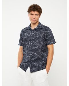 Regular Fit Short Sleeve Patterned Poplin Men's Shirt