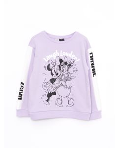 Crew Neck Minnie Mouse and Daisy Duck Printed Long Sleeve Girl Sweatshirt