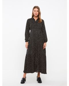 Shirt Collar Polka Dot Long Sleeve Viscose Maternity Dress