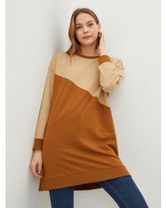 Crew Neck Long Sleeve Women's Tunic with Color Block