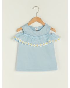 Crew Neck Ruffle Detailed Cotton Baby Girl T-Shirt