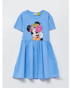 Crew Neck Minnie Mouse Printed Short Sleeve Girls Dress