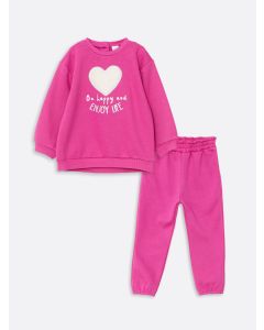 Crew Neck Long Sleeve Printed Baby Girl Sweatshirt and Sweatpants 2-Pack Set