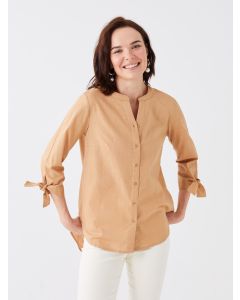 Henley Neckline Plain Poplin Women's Shirt