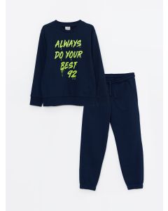 Crew Neck Printed Long Sleeve Boy Sweatshirt and Sweatpants