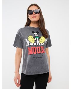 Crew Neck Mickey Mouse Printed Maternity T-Shirt