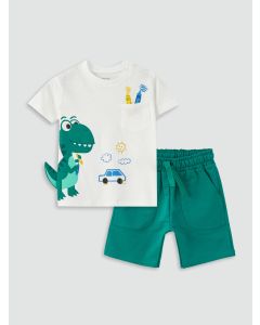 Crew Neck Short Sleeve Printed Baby Boy T-Shirt and Shorts 2-Piece Set