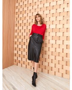 Women's Slim Fit Plain Leather Look Skirt