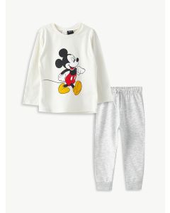 Crew Neck Long Sleeve Mickey Mouse Printed Baby Boy T-shirt and Trousers 2-Pack Set