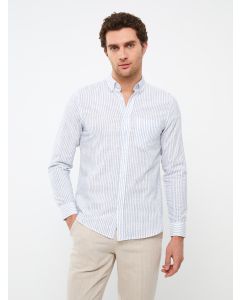 Regular Fit Long Sleeve Striped Poplin Men's Shirt