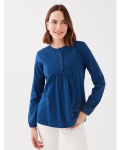 Crew Neck Embroidered Long Sleeve Women's Blouse