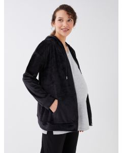 Hooded Plain Long Sleeve Velvet Maternity Sport Cardigan