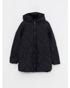 Hooded Quilted Patterned Girl Coat