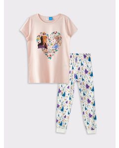 Crew Neck Frozen Printed Short Sleeve Girl Pajama Set