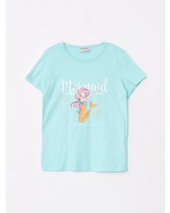 Crew Neck Printed Short Sleeve Cotton Girl T-shirt