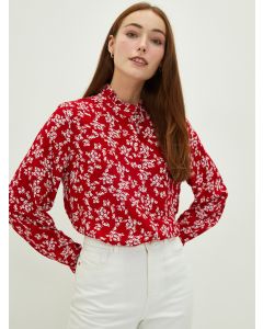 Ruffle Collar Floral Long Sleeve Viscose Women's Shirt