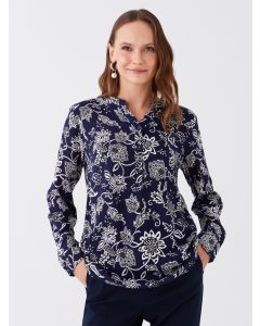 Henley Neckline Patterned Long Sleeve Women's Blouse