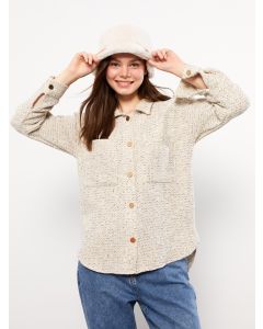 Front Button Closure Self Patterned Long Sleeve Women's Shirt Jacket