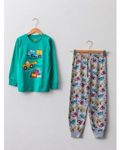 Crew Neck Printed Long Sleeve Boy Pajama Set