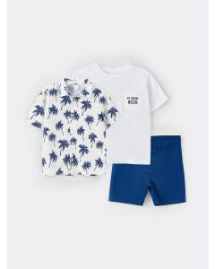 Printed Short Sleeve Baby Boy 3 Piece Set