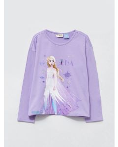 Crew Neck Elsa Printed Long Sleeve Cotton Girl T-shirt