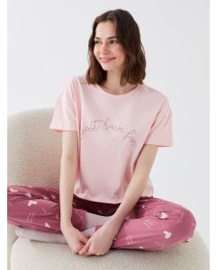 Women's Crew Neck Printed Pajamas Set