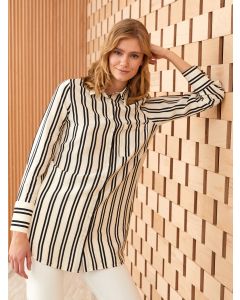 Shirt Collar Striped Long Sleeve Women's Tunic