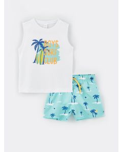 Crew Neck Printed Baby Boy Athlete and Sea Shorts 2-Piece Set