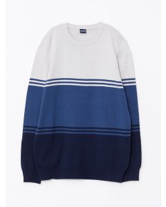 Crew Neck Long Sleeve Boy Tricot Sweater with Color Block