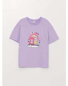 Crew Neck Printed Short Sleeve Girl T-shirt