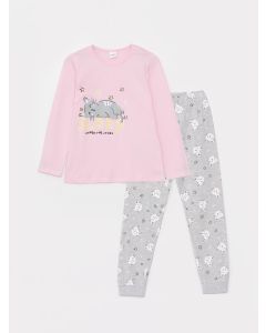 Crew Neck Printed Long Sleeve Girl Pajama Set