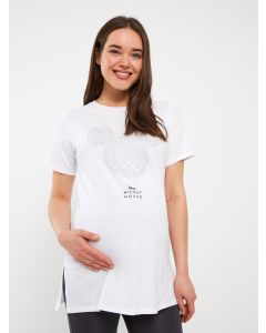 Crew Neck Mickey Mouse Stone Printed Short Sleeve Maternity T-Shirt