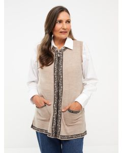 Crew Neck Patterned Women's Tricot Vest