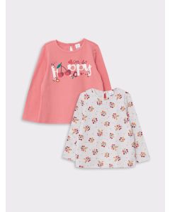 Crew Neck Long Sleeve Printed Baby Girl T-shirt 2-Pack