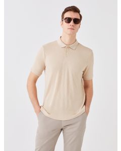 Polo Neck Short Sleeve Linen Blended Men's T-Shirt