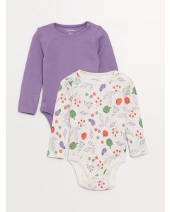 Crew Neck Printed Baby Girl Body With Snap Fastener 2 Pieces