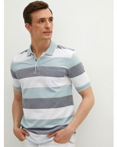 Polo Neck Striped Short Sleeve Pique T-Shirt