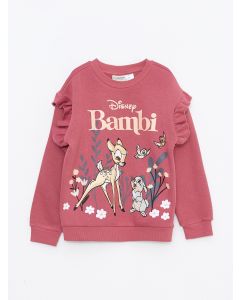 Crew Neck Bambi Printed Long Sleeve Girl Sweatshirt