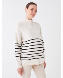 Half Fisherman Neck Striped Long-Sleeve Maternity Knitwear Sweater