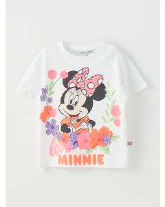 Crew Neck Minnie Mouse Printed Short Sleeve Girls T-Shirt