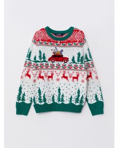 Crew Neck Christmas Themed Long Sleeve Boy Knitwear Sweater